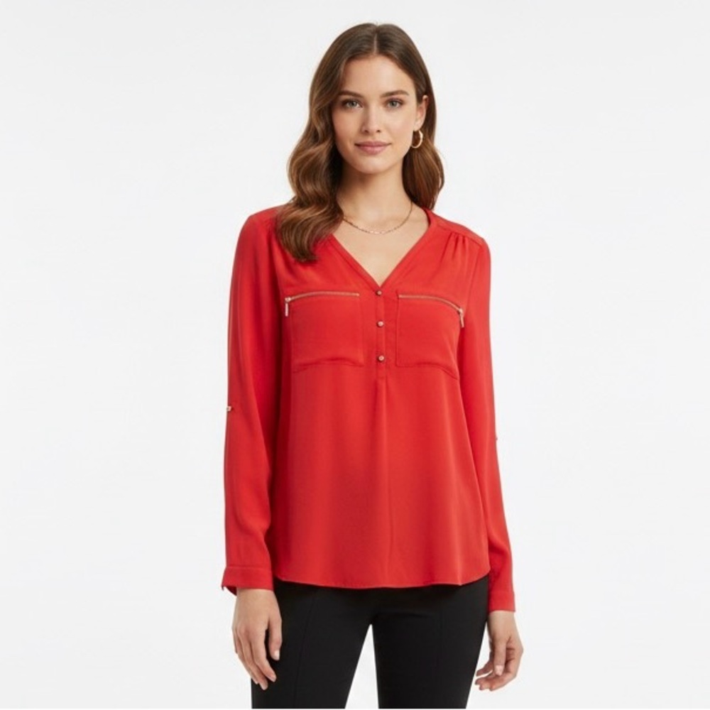 Reitmans | Hot Candy Pink Long Sleeve Silver Harware Buttoned Blouse